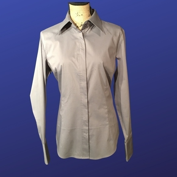 NEW YORK & COMPANY STRETCH “The Madison” Fitted Blouse, GRAY, NWT, Size L - Picture 1 of 9